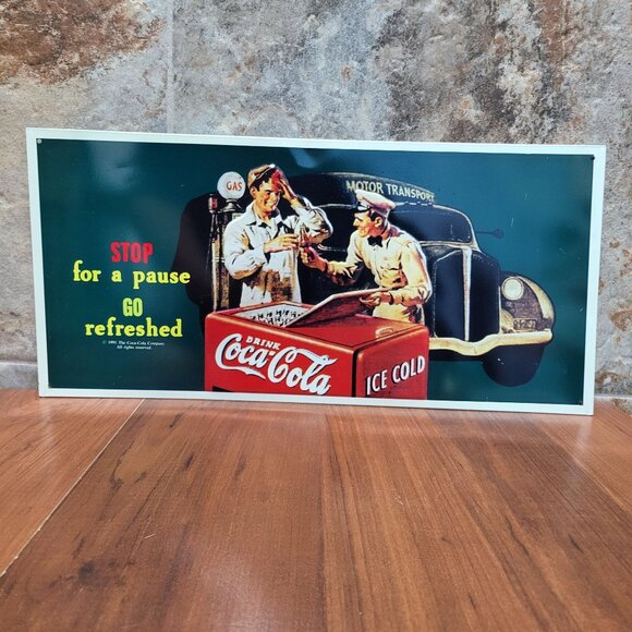 VTG Coca Cola Tin Metal Poster Wall Hanging Decor - Picture 1 of 9